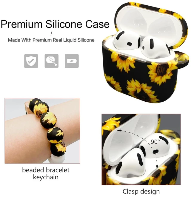 Alt view image 3 of 7 - Case Compatible with AirPods 4/5 Case,Soft Silicone Cover with Bracelet Lanyard and Keychain, Cute Wireless Charging Protective Case for Apple AirPods 4th,5th for Women and Men (Sunflower)