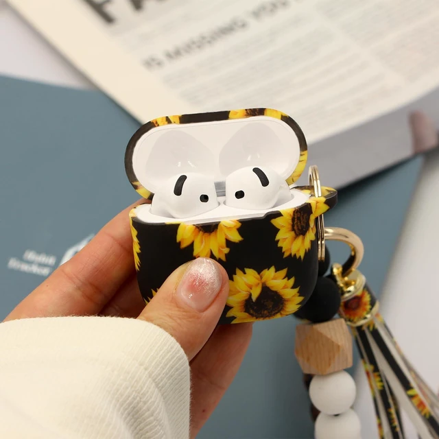 Alt view image 7 of 7 - Case Compatible with AirPods 4/5 Case,Soft Silicone Cover with Bracelet Lanyard and Keychain, Cute Wireless Charging Protective Case for Apple AirPods 4th,5th for Women and Men (Sunflower)