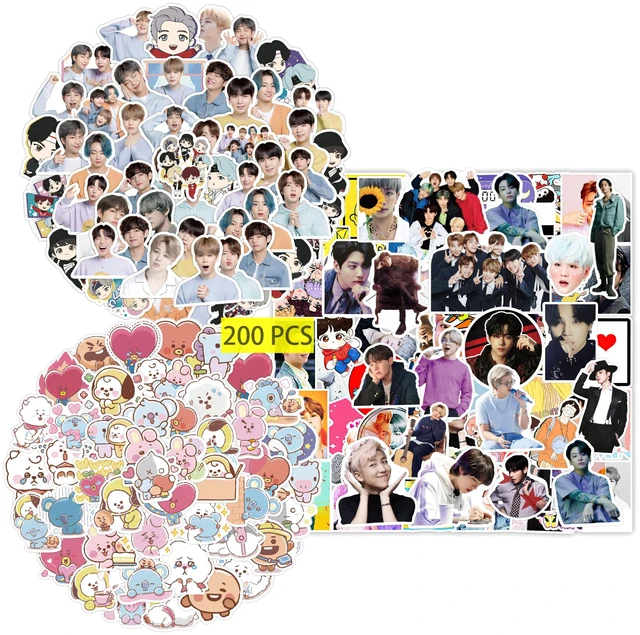 Main image of Kpop Stickers (200 Pcs) Cute Singer PVC Sticker, Gifts for Laptop Water Bottle Skateboard Party Supplies Decorations Teens