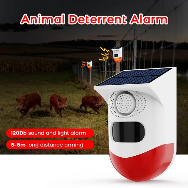 Alt view image 6 of 7 - Solar-Powered Motion Sensor Outdoor Alarm Clock 120-decibel Safety Alarm Light IP65 Waterproof Rating Remotely Adjustable Four Operating Modes Ideal for Homes, Farms, Barns, Yards, and More
