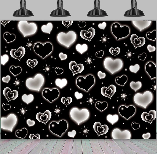 Main image of Black Heart 2000s Backdrop Banner Sweet Y2K Photography Background Early 2000s Party Decorations Photo Banner Props Supplies (Black, 8x6FT(2.4m x 1.8m))