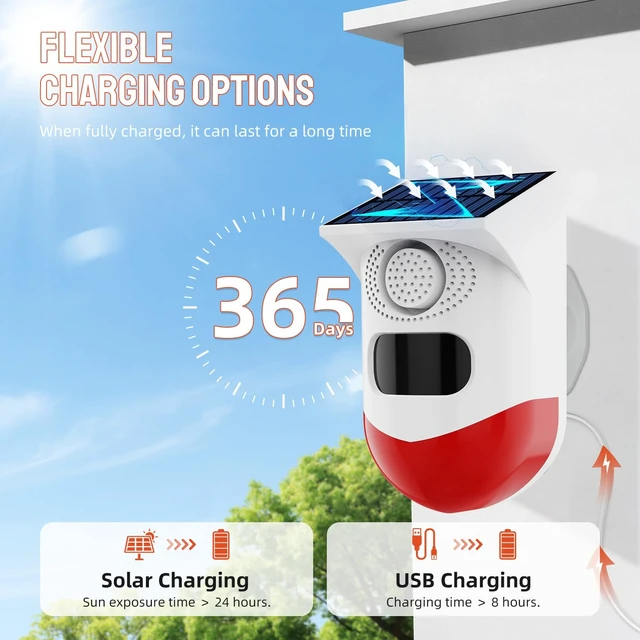 Alt view image 7 of 7 - Solar-Powered Motion Sensor Outdoor Alarm Clock 120-decibel Safety Alarm Light IP65 Waterproof Rating Remotely Adjustable Four Operating Modes Ideal for Homes, Farms, Barns, Yards, and More