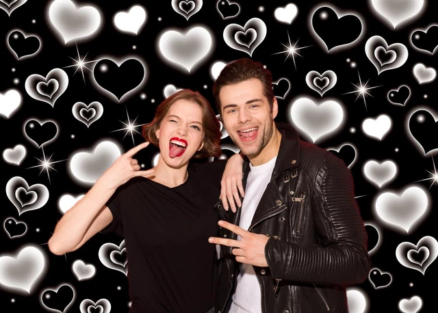 Alt view image 2 of 7 - Black Heart 2000s Backdrop Banner Sweet Y2K Photography Background Early 2000s Party Decorations Photo Banner Props Supplies (Black, 8x6FT(2.4m x 1.8m))