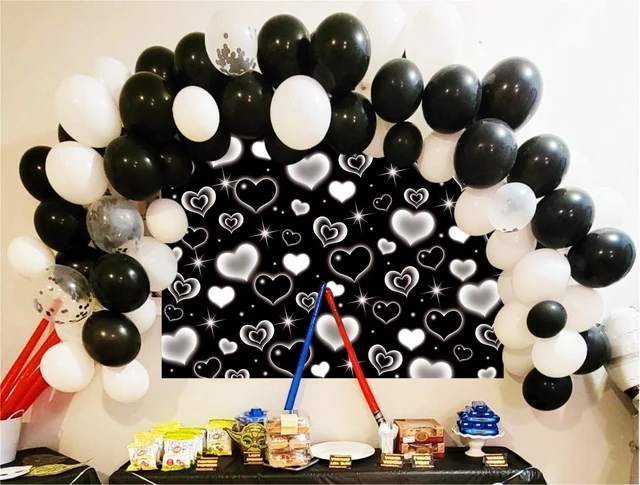 Alt view image 3 of 7 - Black Heart 2000s Backdrop Banner Sweet Y2K Photography Background Early 2000s Party Decorations Photo Banner Props Supplies (Black, 8x6FT(2.4m x 1.8m))