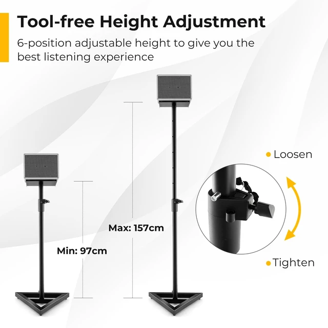 Alt view image 3 of 7 - Speaker Stands Pair, Height Adjustable Floor Speaker Stands with Cable Management, Surround Sound Speaker Stand for Bookshelf Speakers, Universal Studio Monitor Stands for Home & Office