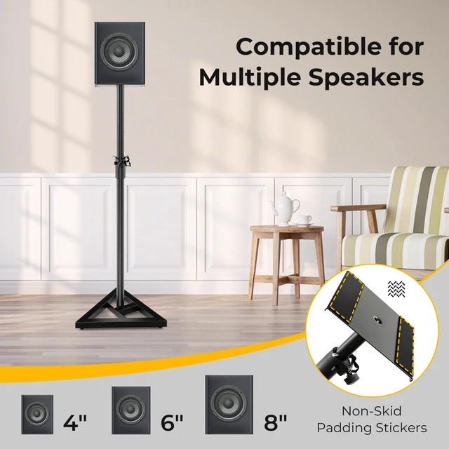 Alt view image 4 of 7 - Speaker Stands Pair, Height Adjustable Floor Speaker Stands with Cable Management, Surround Sound Speaker Stand for Bookshelf Speakers, Universal Studio Monitor Stands for Home & Office