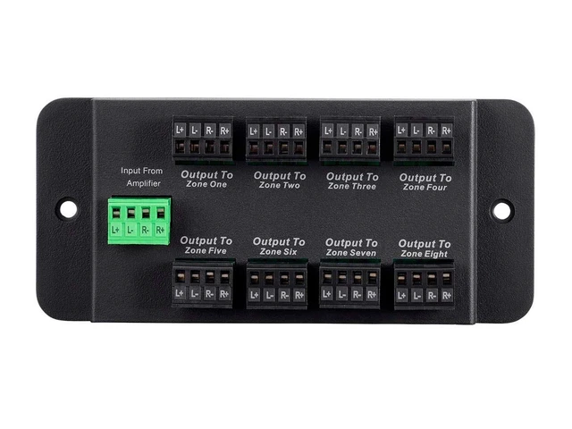 Alt view image 3 of 6 - 8 Zone Single Input Speaker Distribution Hub, Connect Up to 8 Pairs of Speakers to A Single Amplifier or Receiver, Black (138161)