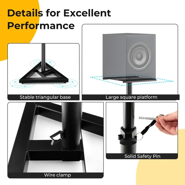 Alt view image 7 of 7 - Speaker Stands Pair, Height Adjustable Floor Speaker Stands with Cable Management, Surround Sound Speaker Stand for Bookshelf Speakers, Universal Studio Monitor Stands for Home & Office