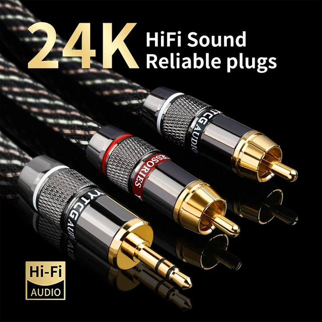 Alt view image 3 of 7 - YYTCG Audiophile HiFi RCA to 3.5mm Audio Cable 1.64ft | 4N OFC Core, 24K Gold-Plated Plugs, Nylon Braid, Ferrite Cores, Double Shielded Rca to Aux for Speaker,Amplifier,Home Stereo