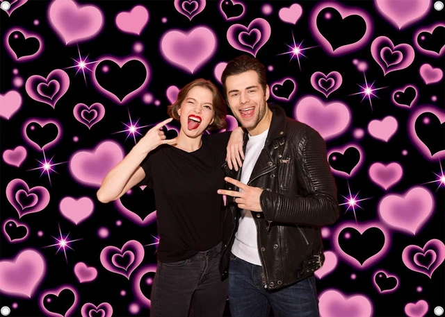 Alt view image 4 of 6 - Pink Heart 2000s Backdrop Banner Pink and Black Sweet Y2K Photography Background Early 2000s Party Decorations Photo Banner Props Supplies 8x6ft