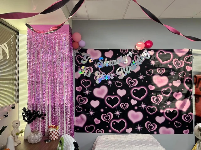 Alt view image 6 of 6 - Pink Heart 2000s Backdrop Banner Pink and Black Sweet Y2K Photography Background Early 2000s Party Decorations Photo Banner Props Supplies 8x6ft