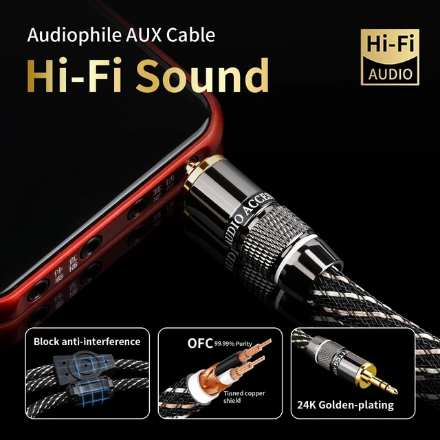 Alt view image 7 of 7 - YYTCG Audiophile HiFi RCA to 3.5mm Audio Cable 1.64ft | 4N OFC Core, 24K Gold-Plated Plugs, Nylon Braid, Ferrite Cores, Double Shielded Rca to Aux for Speaker,Amplifier,Home Stereo