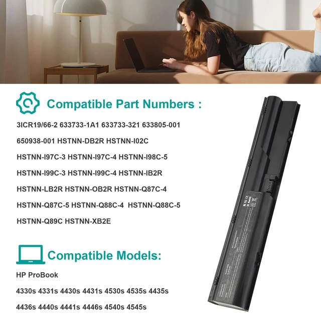Alt view image 2 of 7 - Laptop Battery for HP ProBook 4330s 4331s 4430s 4431s 4530s 4535s 4435s 4436s 4440s 4441s 4446s 4540s 4545s 7420, 5200mAh/6-Cells