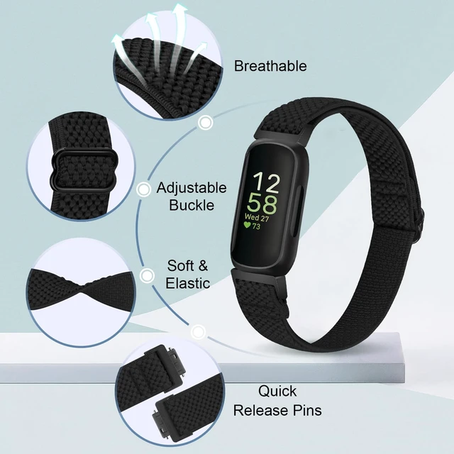 Alt view image 2 of 7 - Elastic Nylon Bands Compatible with Fitbit Inspire 3/Inspire 2/Inspire HR/Inspire/Ace 3/Ace 2, Soft Adjustable Stretchy Straps Replacement Wristband for Women Men