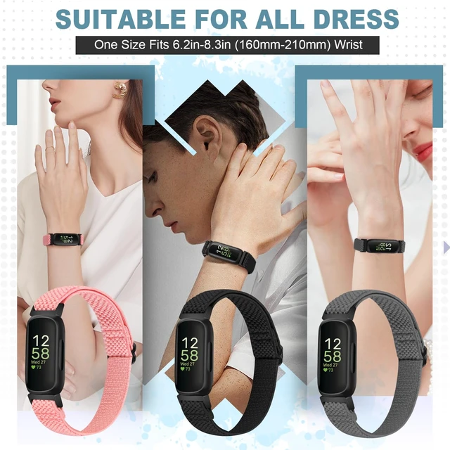 Alt view image 4 of 7 - Elastic Nylon Bands Compatible with Fitbit Inspire 3/Inspire 2/Inspire HR/Inspire/Ace 3/Ace 2, Soft Adjustable Stretchy Straps Replacement Wristband for Women Men