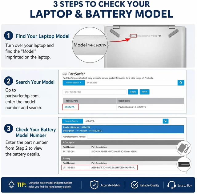 Alt view image 3 of 7 - HT03XL L11119-855 Laptop Battery for HP Pavilion 15-DA 15-DB 15-DW 15-CS 15-DY 14-CE 14-CF 14-DF 17-BY 17-CA 15-CS0053CL 15-DA0014DX 15-DW0033NR L11421-542 L11421-2C2 HSTNN-UB7J HSTNN-DB8R HT03041XL