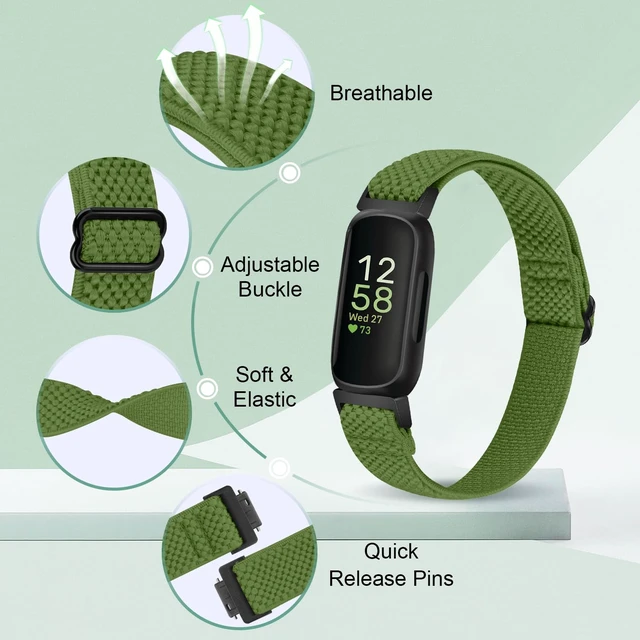Alt view image 2 of 7 - Elastic Nylon Bands Compatible with Fitbit Inspire 3/Inspire 2/Inspire HR/Inspire/Ace 3/Ace 2, Soft Adjustable Stretchy Straps Replacement Wristband for Women Men