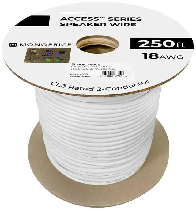 Alt view image 3 of 4 - Speaker Wire - CL3 in-Wall Rated, 2-Conductor, Color Coded, 18AWG, 250 Feet, White