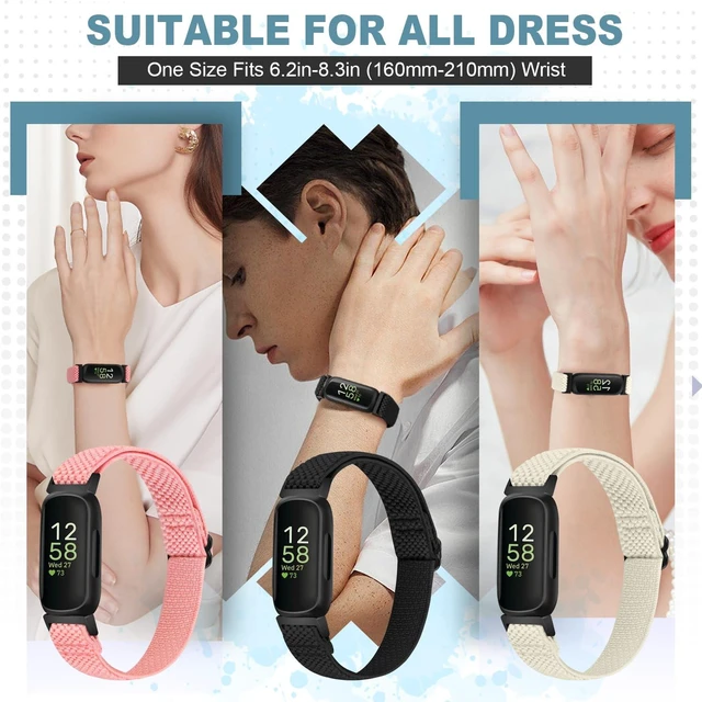 Alt view image 4 of 7 - Elastic Nylon Bands Compatible with Fitbit Inspire 3/Inspire 2/Inspire HR/Inspire/Ace 3/Ace 2, Soft Adjustable Stretchy Straps Replacement Wristband for Women Men