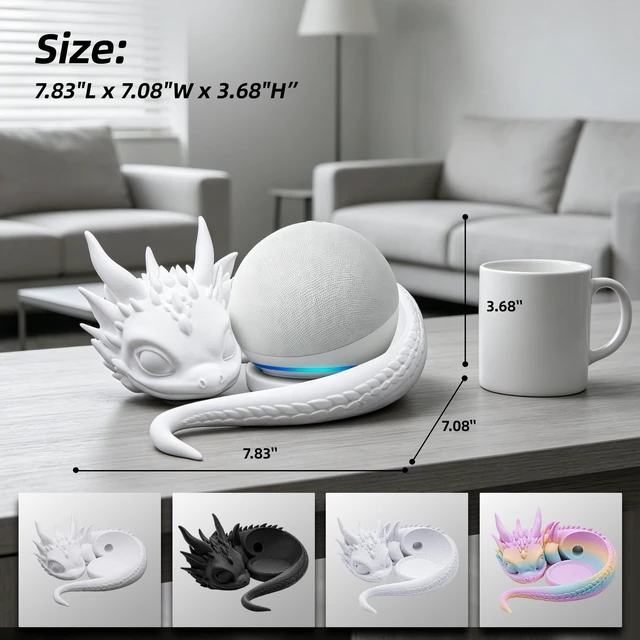 Alt view image 3 of 7 - Dragon Speaker Stand for Echo Dot, 3D Printed Fantasy Holder for Alexa Cute Dragon Speaker Stand for Echo Dot 3rd, 4th & 5th Gen, Alexa Desk Holder for Gaming, Office & Fantasy Home Decor