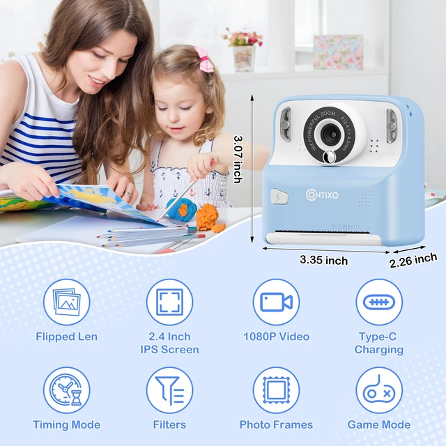 Alt view image 2 of 7 - KC2A Kids Instant Print Camera with 2.4 Screen, 12MP Photo, 1080P Video, 3 Print Rolls, MP3 Player, Type-C Charging Fun Digital Camera Gift for Girls & Boys Ages 412 Blue