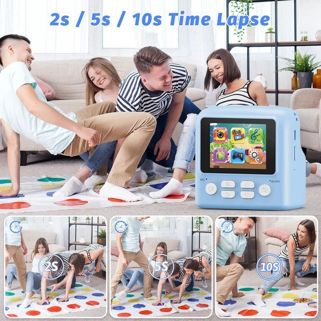 Alt view image 4 of 7 - KC2A Kids Instant Print Camera with 2.4 Screen, 12MP Photo, 1080P Video, 3 Print Rolls, MP3 Player, Type-C Charging Fun Digital Camera Gift for Girls & Boys Ages 412 Blue