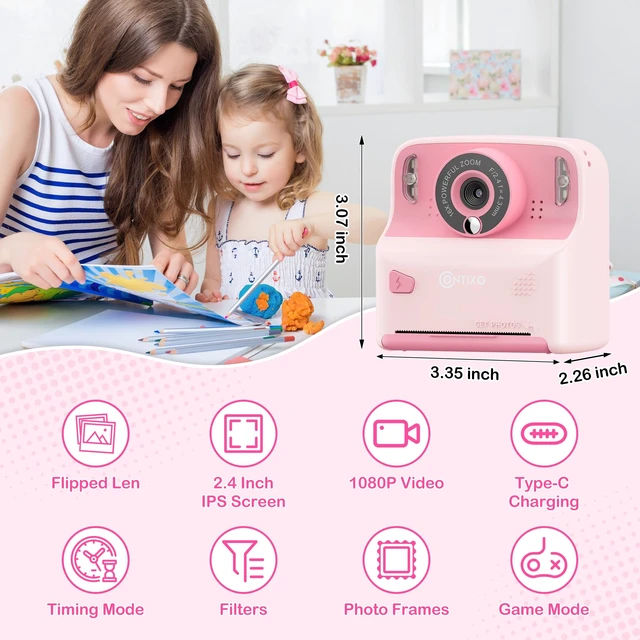 Alt view image 2 of 7 - KC2A Kids Instant Print Camera with 2.4 Screen, 12MP Photo, 1080P Video, 3 Print Rolls, MP3 Player, Type-C Charging Fun Digital Camera Gift for Girls & Boys Ages 412 Pink