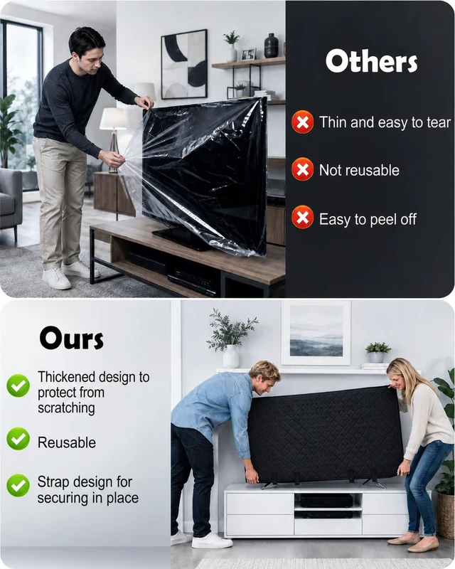 Alt view image 7 of 7 - TV Cover for Moving (Black, 65 in)