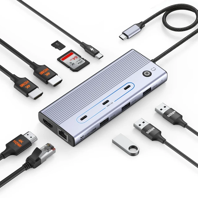 Main image of Laptop Docking Station 3 Monitors, 14-in-1 USB C Docking Station USB C Hub with 3 HDMI,5Gbps USB A/C,PD 100W,Ethernet,SD/TF,3.5mm Audio,for Window/HP/Lenovo Laptop,Fits Office/Home/Trip Work