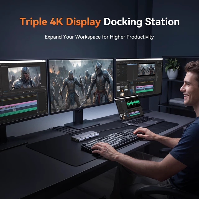 Alt view image 3 of 7 - Laptop Docking Station 3 Monitors, 14-in-1 USB C Docking Station USB C Hub with 3 HDMI,5Gbps USB A/C,PD 100W,Ethernet,SD/TF,3.5mm Audio,for Window/HP/Lenovo Laptop,Fits Office/Home/Trip Work