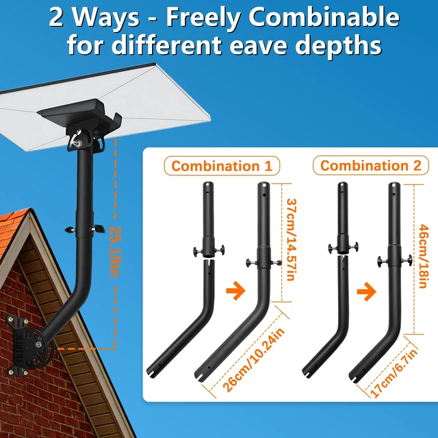 Alt view image 4 of 7 - Starlink Mount for Standard 4/4X/Gen 3, Wall Roof Mount Kit Upgraded Snap System, 360° Adjustable, Starlink Pole Mount with Aluminum Adapter, Reinforced, Rustproof and Weatherproof