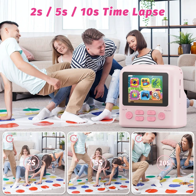 Alt view image 4 of 7 - KC2A Kids Instant Print Camera with 2.4 Screen, 12MP Photo, 1080P Video, 3 Print Rolls, MP3 Player, Type-C Charging Fun Digital Camera Gift for Girls & Boys Ages 412 Pink