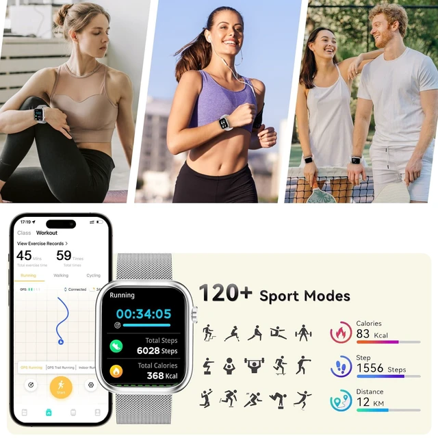 Alt view image 3 of 7 - Smart Watches for Men Women(Answer/Make Calls),7 Day Battery Fitness Tracker Watch SpO2/HR/Sleep/BP,120+ Sports Activity Trackers,IP68 Smart Watch for Android/iOS,120+Dials,2 Bands,Silver
