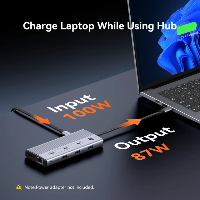 Alt view image 7 of 7 - Laptop Docking Station 3 Monitors, 14-in-1 USB C Docking Station USB C Hub with 3 HDMI,5Gbps USB A/C,PD 100W,Ethernet,SD/TF,3.5mm Audio,for Window/HP/Lenovo Laptop,Fits Office/Home/Trip Work