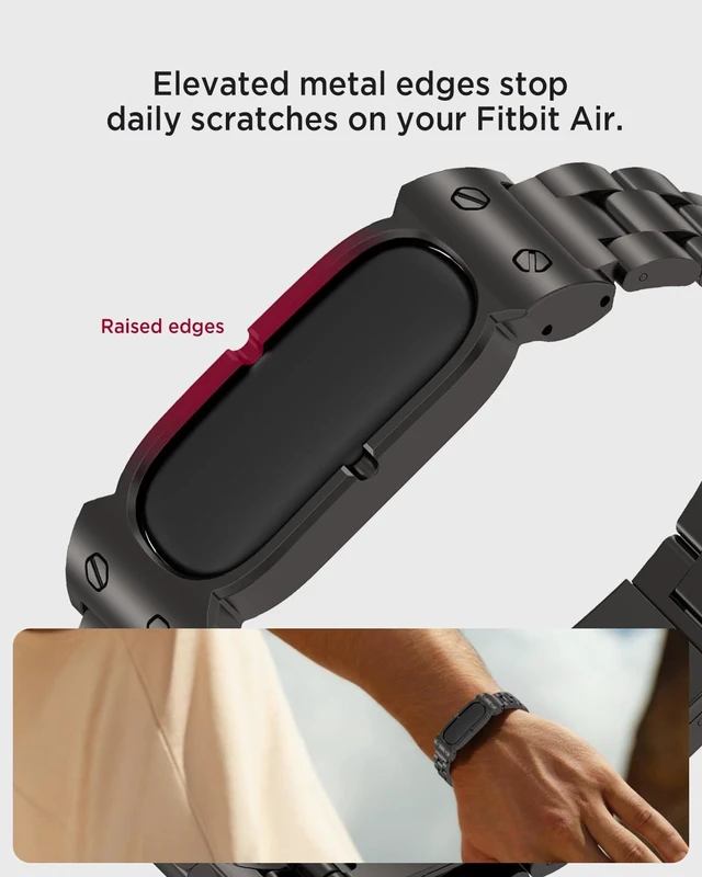 Alt view image 4 of 7 - Metal Band for Google Fitbit Air Band, Rugged Stainless Steel Replacement Strap Elegant Luxury Business Classy Adjustable Wristband Bracelet for Fitbit Air for Men Women