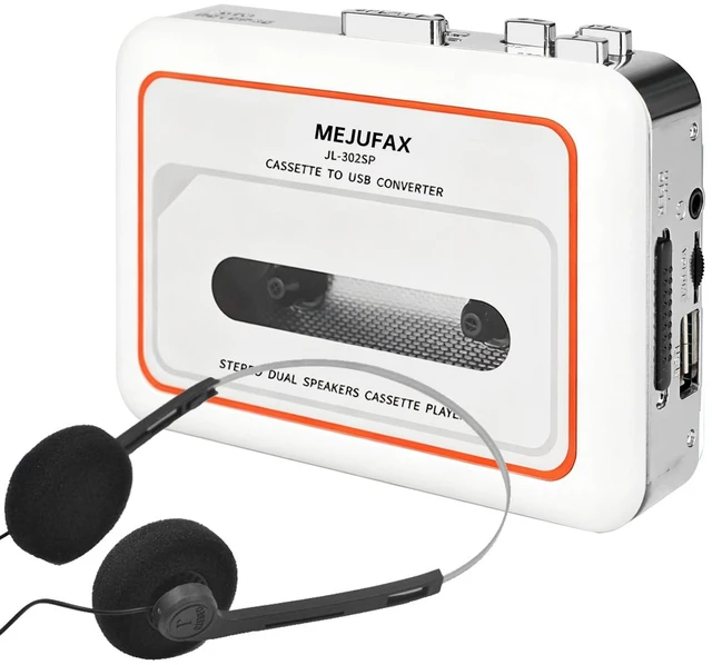 Main image of Cassette Player Recorder, Portable Cassette Tape Player with Built-in Dual Speakers, Auto Reverse, Cassette to MP3 Converter,Rewind Stereo Cassette White