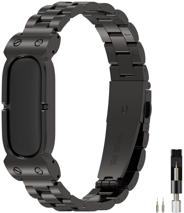 Main image of Metal Band for Google Fitbit Air Band, Rugged Stainless Steel Replacement Strap Elegant Luxury Business Classy Adjustable Wristband Bracelet for Fitbit Air for Men Women