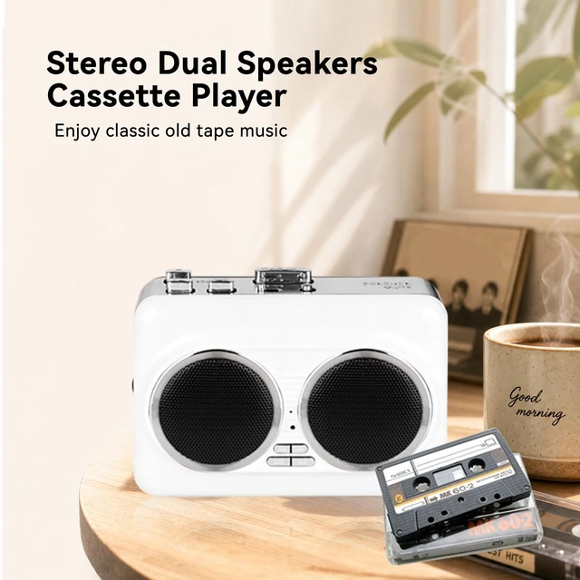 Alt view image 3 of 7 - Cassette Player Recorder, Portable Cassette Tape Player with Built-in Dual Speakers, Auto Reverse, Cassette to MP3 Converter,Rewind Stereo Cassette White