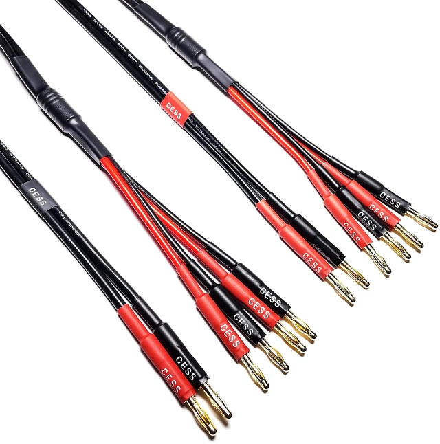 Alt view image 2 of 5 - Bi-Wire Banana Plug Splitter Speaker Cable, 2-Pack (3 feet) 12 Gauge 680 strand count silicone soft rubber cable, 2 to 4 Banana Plugs
