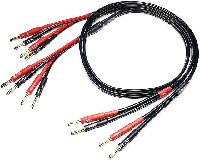 Alt view image 3 of 5 - Bi-Wire Banana Plug Splitter Speaker Cable, 2-Pack (3 feet) 12 Gauge 680 strand count silicone soft rubber cable, 2 to 4 Banana Plugs