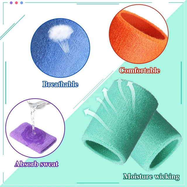Alt view image 3 of 6 - 4 Inch Wrist Sweat Bands for Men Women Absorbent Tennis Soccer Wristbands Cotton Terry Cloth Sports Wrist Sweatbands for Tennis Basketball Football Running Gym