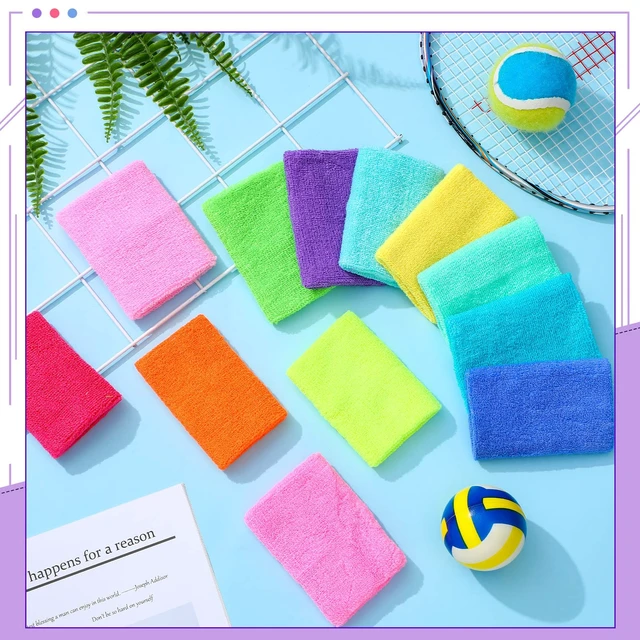 Alt view image 5 of 6 - 4 Inch Wrist Sweat Bands for Men Women Absorbent Tennis Soccer Wristbands Cotton Terry Cloth Sports Wrist Sweatbands for Tennis Basketball Football Running Gym