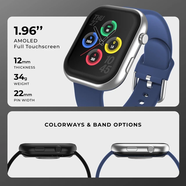 Alt view image 2 of 7 - AIR 5 PRO Smartwatch with GPS, 1.96" AMOLED, Bluetooth Calling, 100+ Sports Modes, Heart Rate, SpO2, Sleep & Stress Tracking, 3ATM Water Resistant, 10-Day Battery Life, for iPhone & Android