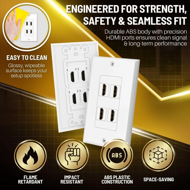 Alt view image 3 of 7 - 4-Port HDMI Ethernet Coax and Phone Wall Plate, Cat6 RJ45, White Single-Gang Pass-Through Faceplate Uses Female Couplers for Simple Cable Connections and Measures 4.5 X 2.7 In