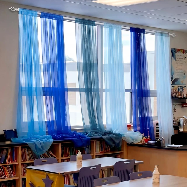 Alt view image 2 of 6 - 6 Pcs Blue Tulle Backdrop Curtains Party Decor Under The Sea Classroom Decorations Photo Booth Backdrop Birthday Baby Shower Bridal Bedroom Curtain 58x84in