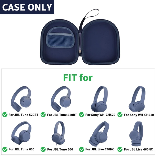 Alt view image 2 of 7 - Headphone Case for JBL Tune 510BT/520BT and Sony WH-CH520-Dark Blue Also Compatible with JBL Tune 500/660 and Live 460NC/670NC; PU Shell and Velvet Lining Cushion Gear, Case Only