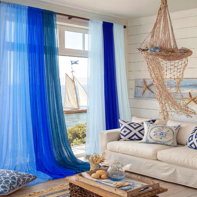 Alt view image 4 of 6 - 6 Pcs Blue Tulle Backdrop Curtains Party Decor Under The Sea Classroom Decorations Photo Booth Backdrop Birthday Baby Shower Bridal Bedroom Curtain 58x84in