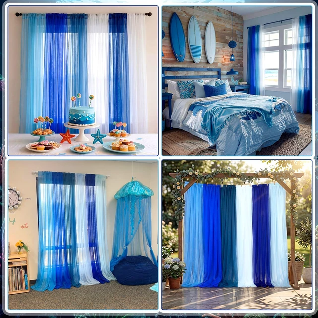 Alt view image 5 of 6 - 6 Pcs Blue Tulle Backdrop Curtains Party Decor Under The Sea Classroom Decorations Photo Booth Backdrop Birthday Baby Shower Bridal Bedroom Curtain 58x84in