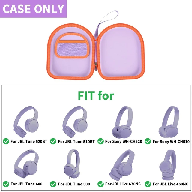 Alt view image 2 of 7 - Headphone Case for JBL Tune 510BT/520BT and Sony WH-CH520-Purple Also Compatible with JBL Tune 500/660 and Live 460NC/670NC; PU Shell and Velvet Lining Cushion Gear, Case Only