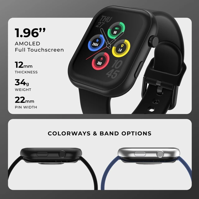 Alt view image 2 of 7 - AIR 5 PRO Smartwatch with GPS, 1.96" AMOLED, Bluetooth Calling, 100+ Sports Modes, Heart Rate, SpO2, Sleep & Stress Tracking, 3ATM Water Resistant, 10-Day Battery Life, for iPhone & Android